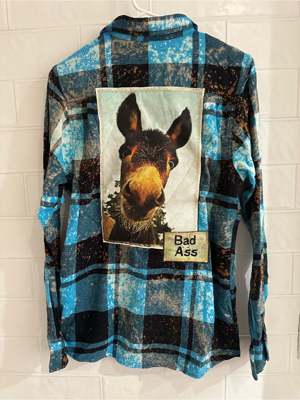 Angry Minnow Shirt Men Small Blue Bleach Dye Flannel Horse Button Up Bad A*ss